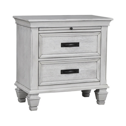 Rustic 2-Piece Wood Panel Bedroom Set with Louvered Headboard & Nightstand – Wire-Brushed Finish and Millwork Trim for a Warm, Homely Touch