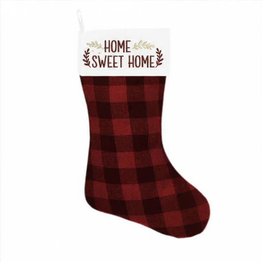 Rustic Farmhouse "Home Sweet Home" Buffalo Plaid Christmas Stocking