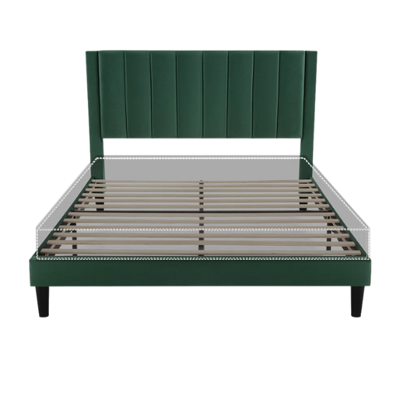 Luxurious Upholstered Platform Bed – Full/Double Size with Velvet Upholstery and Striped Headboard for Elegant Comfort