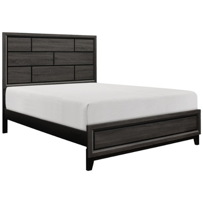 5-Piece Gray Modern Panel Bedroom Set with Wood Grain Accents & Nickel Metal Hardware