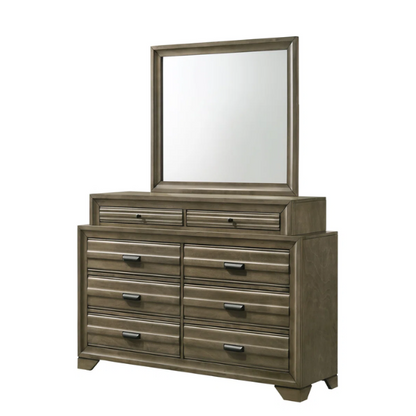 Contemporary Solid Wood 4-Piece Platform Queen Bedroom Set – Storage Bed with Headboard Shelves, Dresser, Nightstand, and Textured Drawer Fronts