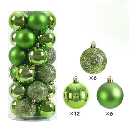 Green Christmas Ball Ornaments – 24-Piece Set, Shatterproof Holiday Decorations (Available in 3 cm, 4 cm, and 6 cm)