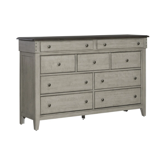 Farmhouse-Inspired Queen Bedroom Set  Panel Bed, Dresser, Mirror, and Nightstand with Built-in Charging Station