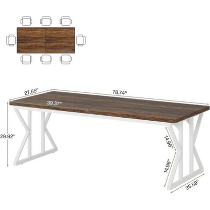 Farmhouse Dining Table for 6-8 People – Rectangular Wood Kitchen Table with X-Shaped Accents, Spacious & Multifunctional for Dining, Office, or Gathering