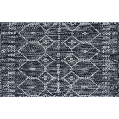 Boho-Inspired Charcoal & Light Grey  Geometric Rug – Fade & Stain-Resistant, Low-Pile, Perfect for High-Traffic Indoor/Outdoor Spaces