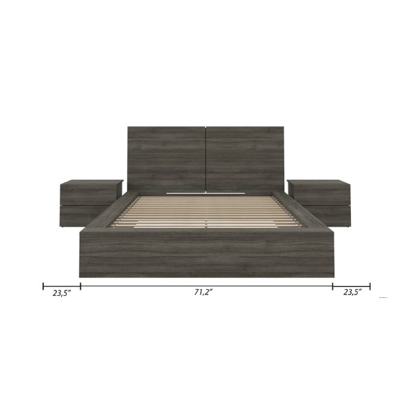 Modern 4-Piece Queen Bedroom Set with Platform Bed, Headboard, and 2 Drawer Nightstands