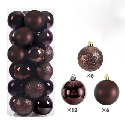 Brown Christmas Ball Ornaments – 24-Piece Set, Shatterproof Holiday Decorations (Available in 3 cm, 4 cm, and 6 cm)
