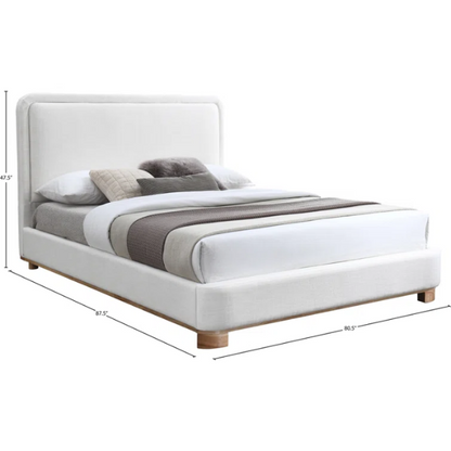 Luxurious Linen Textured Fabric King Size Upholstered Panel Bed with Solid Wood Base