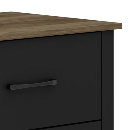 Modern 6-Drawer Double Dresser with Flared Feet and Sleek Black Metal Handles