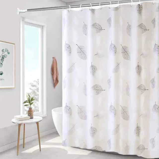 Bathroom Shower Curtains PEVA Waterproof Thickening Bath Curtain with Hooks Rustproof Metal Grommets Leaf Pattern Shower Curtain