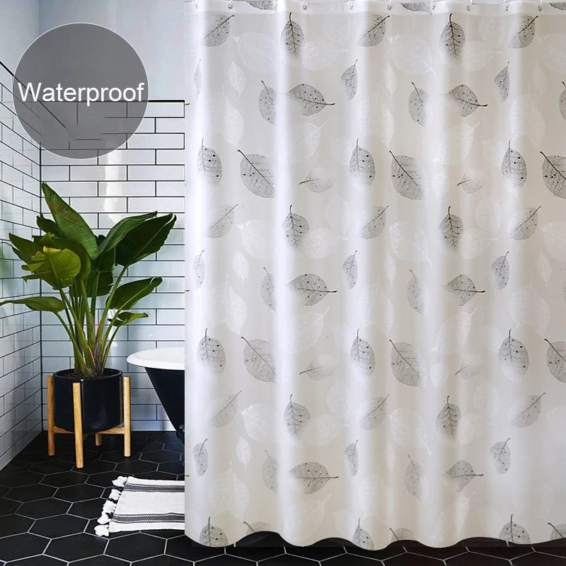 Bathroom Shower Curtains PEVA Waterproof Thickening Bath Curtain with Hooks Rustproof Metal Grommets Leaf Pattern Shower Curtain