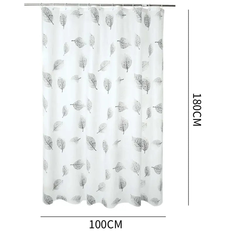 Bathroom Shower Curtains PEVA Waterproof Thickening Bath Curtain with Hooks Rustproof Metal Grommets Leaf Pattern Shower Curtain