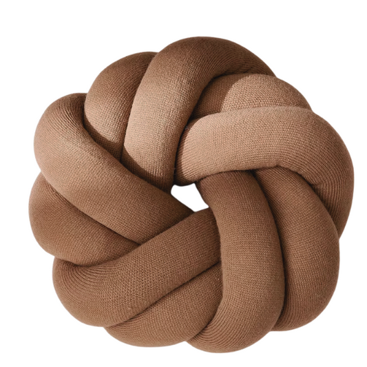 Brown handmade cotton knot throw pillow, round design, 30 cm diameter – soft plush decorative cushion for sofa, bed, chair, or car