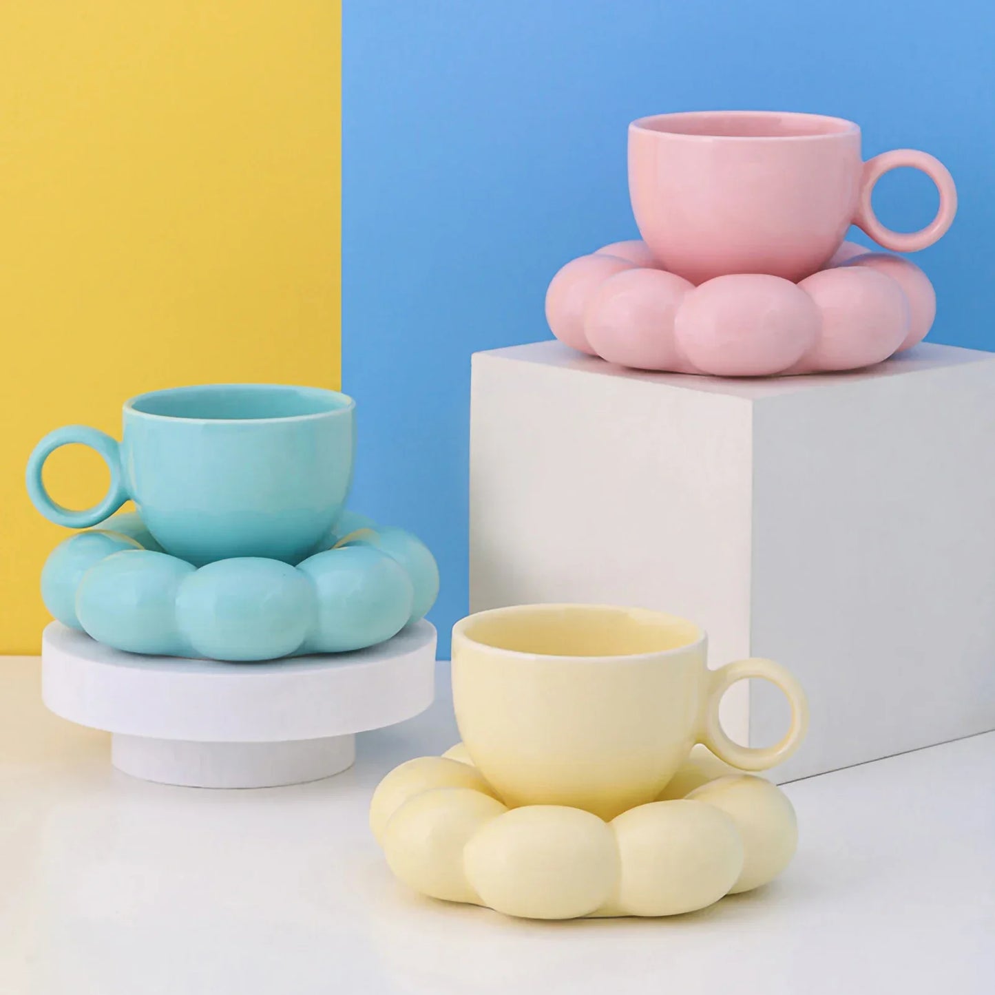 Ceramic Mug Cute Cloud Decorative Plate Coffee Cup Set Creative Ceramic Cup Gift Box Modern Living Room Home Decoration