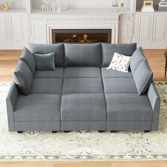 Couch Living Room Sofa with Storage Seat Reversible, Oversized Sleeper Sectional Sofas Set, Modular Sectional Sleeper Sofa Bed