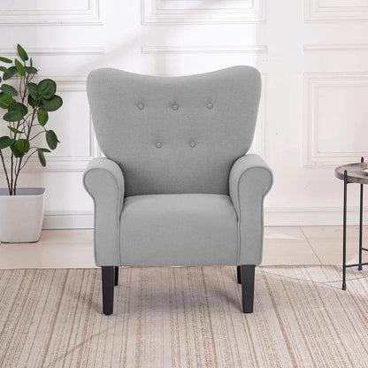 Modern Accent Chair for Living Room – High Back Upholstered Wingback Armchair with Wooden Legs, Padded for Ultimate Comfort