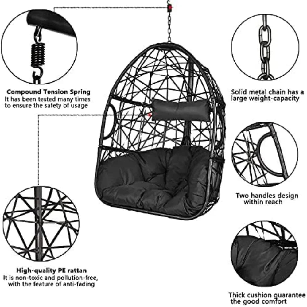 Egg Chair with Stand Hammock Chairs with Stand Included Indoor Outdoor Hanging Egg Chairs with Cushions Swinging Chair