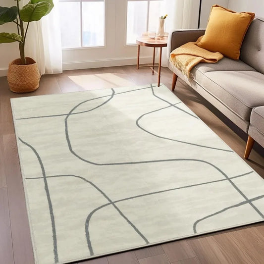 Geometry Area Rug Modern Abstract Geometric Grid Non Slip Accent Floor Cover Soft Carpet Kitchen Living Room Bedroom Dining Room