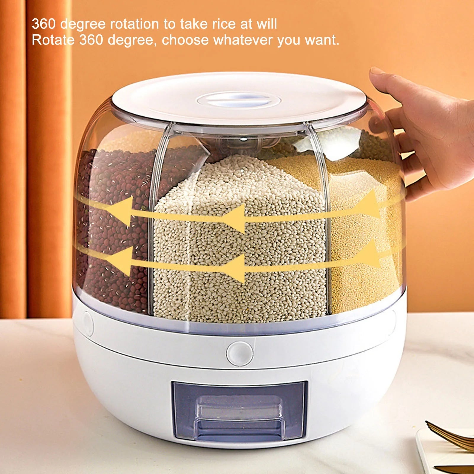 Grain Dispenser 6 Grids PP Rotation Insect Proof Grain Storage Organization for Home Kitchen