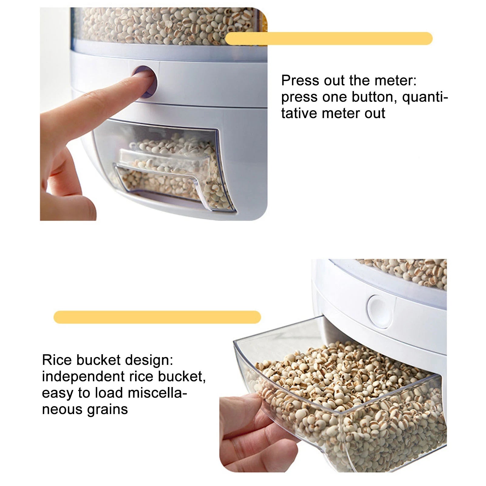 Grain Dispenser 6 Grids PP Rotation Insect Proof Grain Storage Organization for Home Kitchen