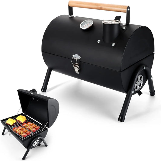 Joyfair Portable Charcoal Grill with Thermometer, Tabletop Barbecue Grill with Chimney for Outdoor Camping Backyard BBQ Cooking