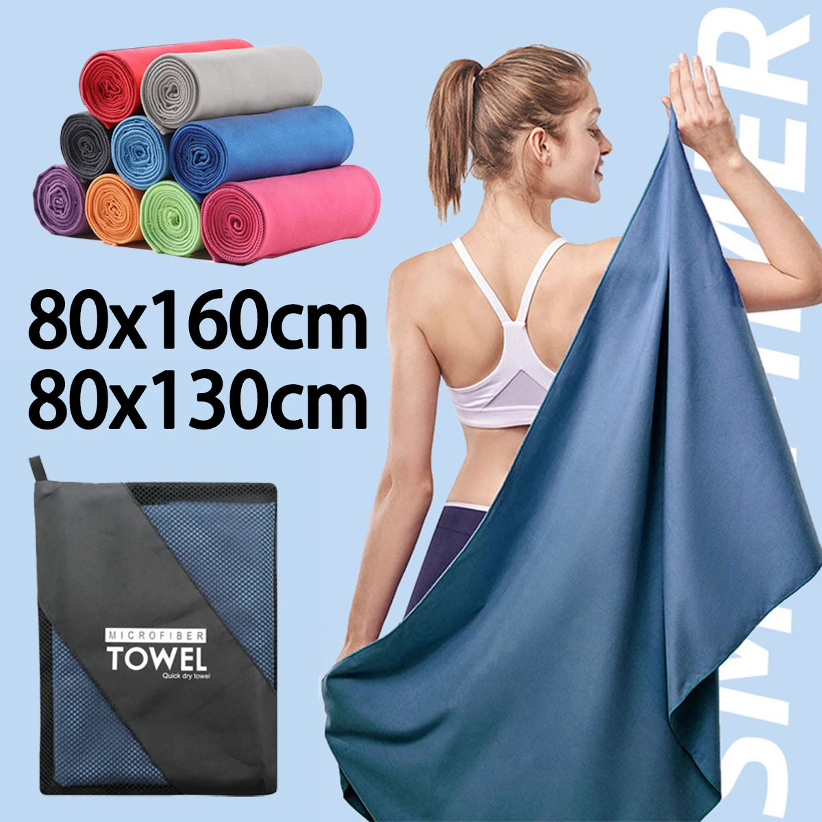 Microfiber Towels for Travel Sport Fast Drying Super Absorbent Bath Beach Towel Ultra Soft Lightweight Yoga Swimming Gym Towel