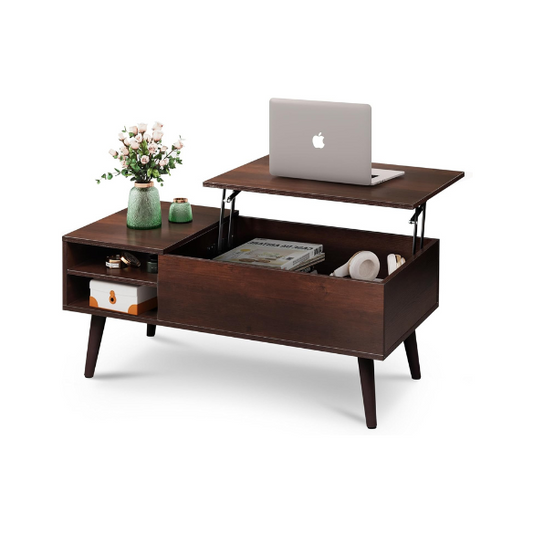 Dual-toned espresso finish. Child-safe hydraulic lift. Espresso lift-top coffee table. Mid-century storage table espresso.