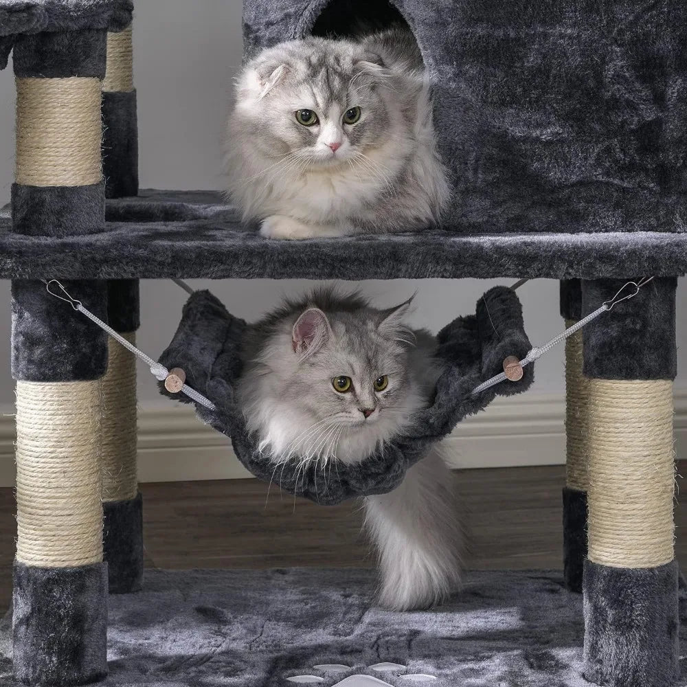 Multi Story Cat Tree Tower, Large Cat Apartment Furniture, Pet Game House, Smoke Gray Cat Tower