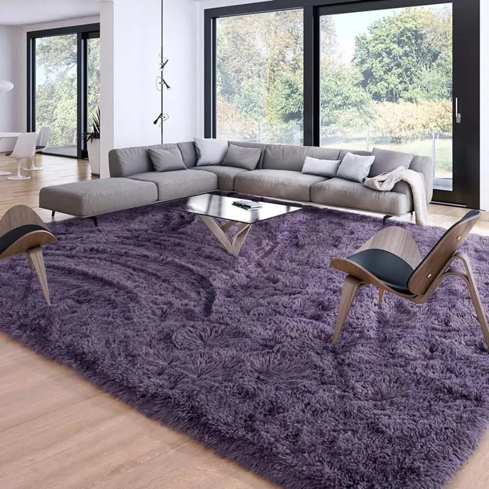 Non-Slip Plush Fluffy Furry Fur Area Rugs Comfy Nursery Accent Floor Carpet 8X10 Feet Rug Grey-Purple Decoration Home Bath Mat