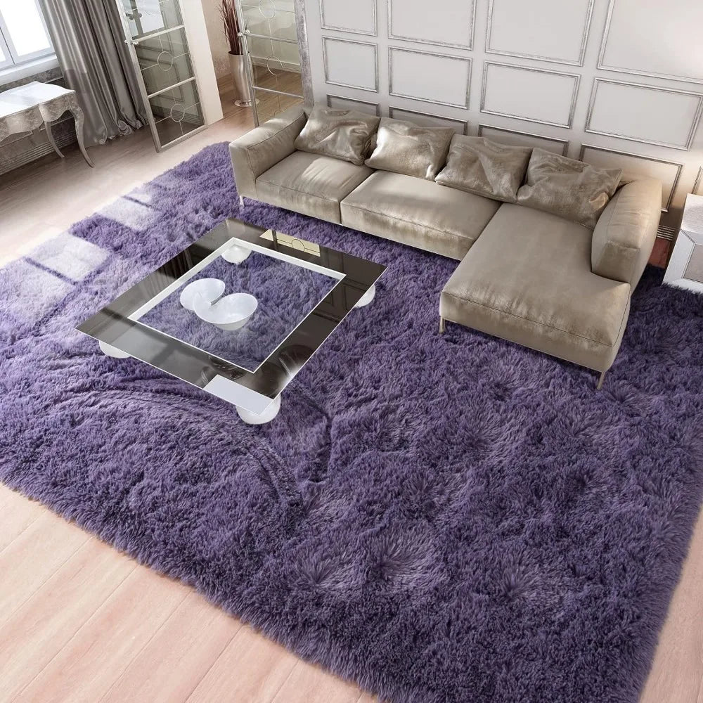 Non-Slip Plush Fluffy Furry Fur Area Rugs Comfy Nursery Accent Floor Carpet 8X10 Feet Rug Grey-Purple Decoration Home Bath Mat