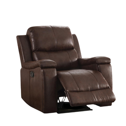 Mocha Leather Recliner with Ergonomic Armrests & Cup Holder

Relax in style with this mocha leather recliner, featuring ergonomic armrests, an adjustable backrest, and a concealed cup holder. Crafted with durable faux leather and supportive foam padding, it offers both comfort and durability. Perfect for living rooms, home theaters, or reading spaces.