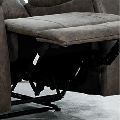 Grey leather recliner chair with ergonomic armrests, adjustable backrest, and concealed cup holder for ultimate comfort and relaxation. Features durable faux leather upholstery, supportive foam padding, and a sturdy FSC-certified wood frame. Perfect for living rooms, home theaters, or reading spaces.