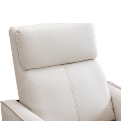 Cream white power swivel rocker recliner with 270° swivel, smooth gliding recline, USB charging port, and durable faux leather fabric. Supports up to 350 lbs, perfect for living room, bedroom, or nursery. Easy assembly and quiet motor.
