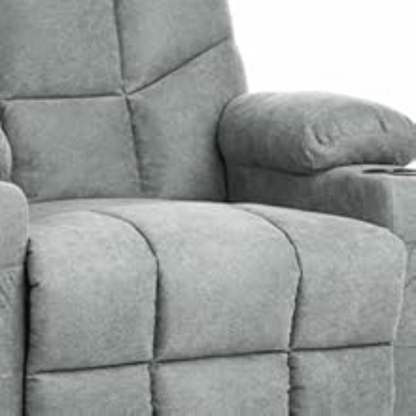 Grey power lift recliner chair with vibrational massage, lumbar heating, USB ports, and cup holders. Ideal for elderly, pregnant women, or those needing comfort, this chair offers smooth reclining, back support, and easy assembly for maximum relaxation.