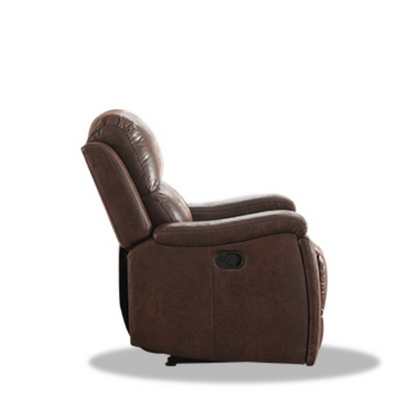Mocha Leather Recliner with Ergonomic Armrests & Cup Holder

Relax in style with this mocha leather recliner, featuring ergonomic armrests, an adjustable backrest, and a concealed cup holder. Crafted with durable faux leather and supportive foam padding, it offers both comfort and durability. Perfect for living rooms, home theaters, or reading spaces.
