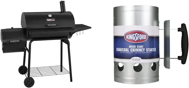 Royal Bbq Grill Gourmet CC1830S 30" BBQ Charcoal Grill and Offset Smoker ,Outdoor for Camping Black