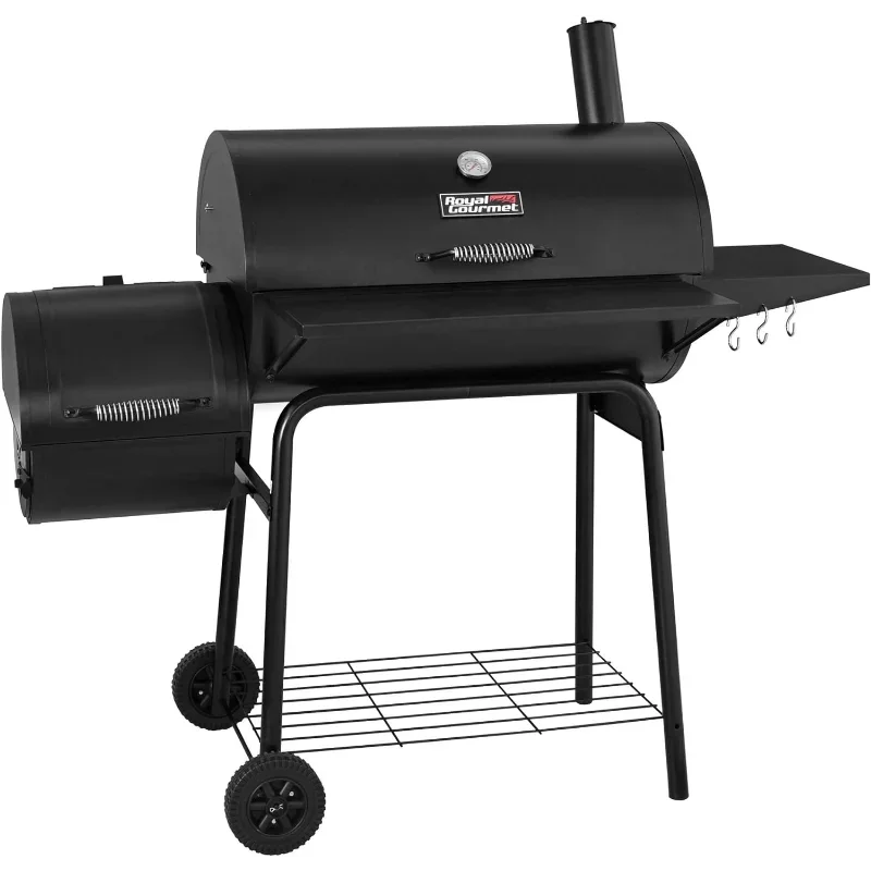 Royal Bbq Grill Gourmet CC1830S 30" BBQ Charcoal Grill and Offset Smoker ,Outdoor for Camping Black