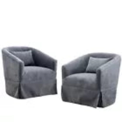 Set of 2 Dark Grey Swivel Accent Chairs with 360-degree swivel base, modern linen blend upholstery, wood accent detailing, and sturdy metal frame. Ideal for living rooms, offices, and bedrooms, these stylish chairs offer exceptional comfort and versatility. Easy to assemble and built to last.