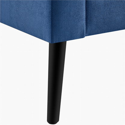Mid-Century Modern 2-Seater Loveseat in elegant dark blue, featuring sleek lines, tapered wood-grain legs, USB charging ports, and comfortable foam cushions. Perfect for smaller spaces, living rooms, or offices.