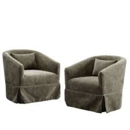 Set of two brown swivel accent chairs featuring luxurious brown linen blend upholstery, a 360-degree swivel base, and elegant wood accents, with a sleek metal frame and steel-enhanced legs, perfect for adding warmth and sophistication to any living room, office, bedroom, or reading nook.