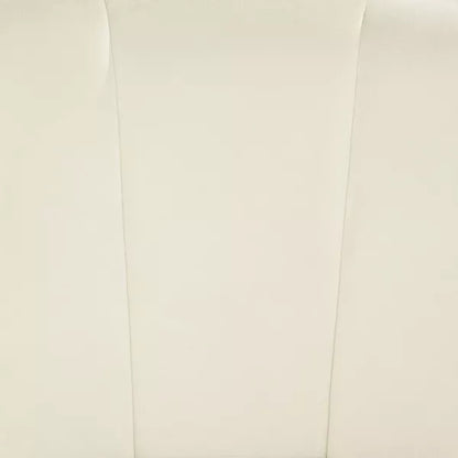Elegant cream beige velvet shell-shaped accent chair with tufted design and gold-finished metal legs, offering comfort and modern sophistication for living rooms, bedrooms, or offices.