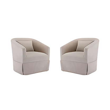 A set of two Beige Cream Swivel Accent Chairs featuring soft, neutral beige upholstery. Each chair is designed with a minimalist metal frame and elegant wood accents. The chairs include a 360-degree swivel base for easy movement and comfort, and they have plush foam and spring cushioning for support. Their versatile design fits a range of décor styles, making them perfect for living rooms, offices, bedrooms, or cozy reading spaces. The chairs are durable, sturdy, and built for long-lasting comfort.