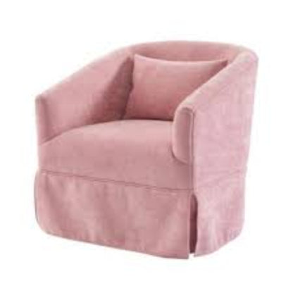 A set of two Blush Pink Swivel Accent Chairs featuring soft pastel pink upholstery. The chairs have a minimalist metal frame with wood detailing, a 360-degree swivel base for easy movement, and foam and spring cushioning for comfort. They are designed to blend modern aesthetics with natural beauty, offering a stylish and versatile seating solution for various home décor styles.