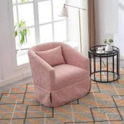 A set of two Blush Pink Swivel Accent Chairs featuring soft pastel pink upholstery. The chairs have a minimalist metal frame with wood detailing, a 360-degree swivel base for easy movement, and foam and spring cushioning for comfort. They are designed to blend modern aesthetics with natural beauty, offering a stylish and versatile seating solution for various home décor styles.