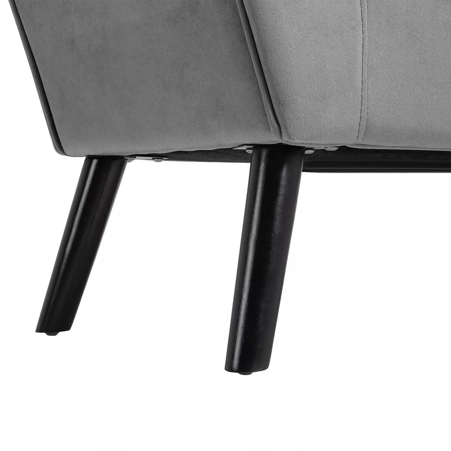 Elegant grey tufted fabric bench with solid wood frame, versatile seating for bedroom, living room, or entryway, modern design, and easy maintenance.