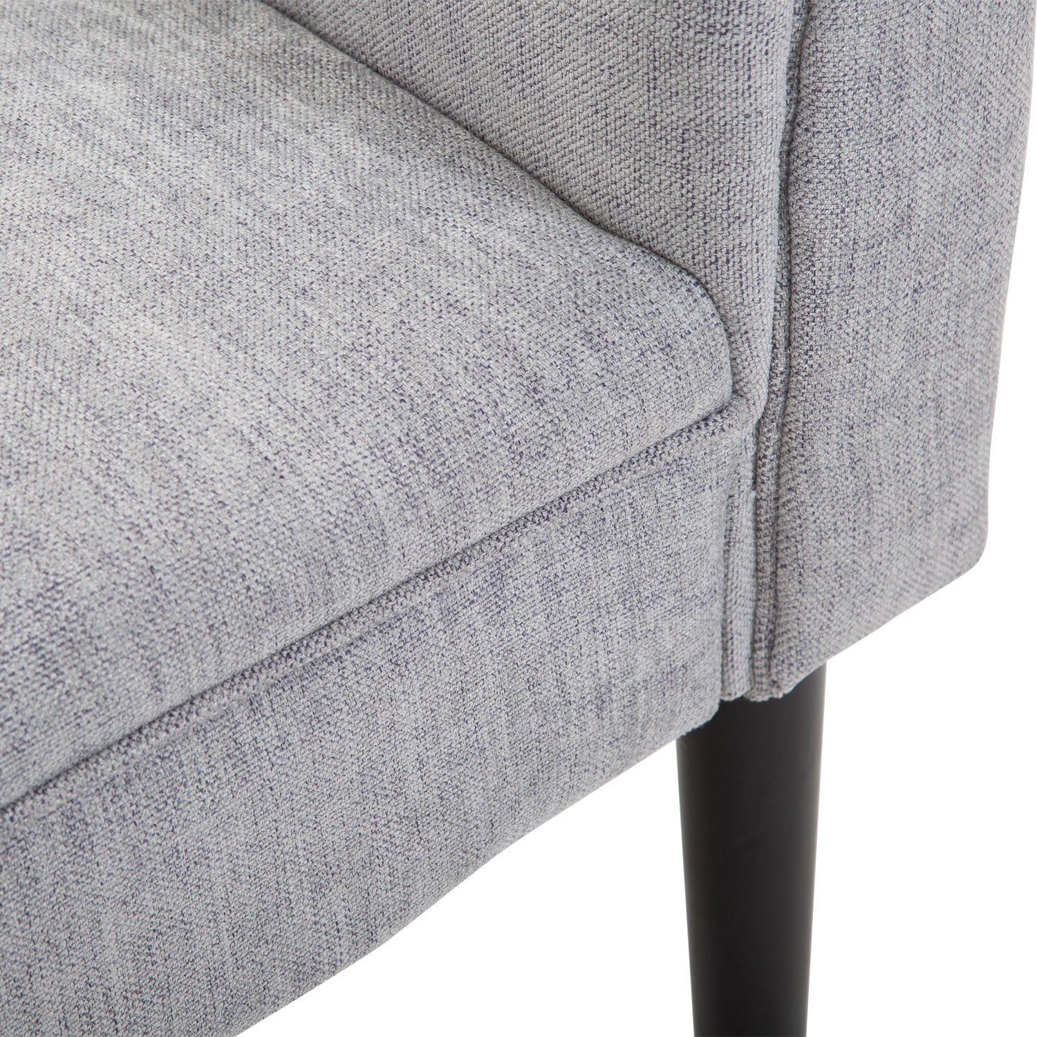 Light grey upholstered end of bed bench with padded foam cushion, sleek modern design, and practical storage space, perfect for bedroom, living room, or entryway seating.