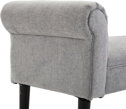 Light grey upholstered end of bed bench with padded foam cushion, sleek modern design, and practical storage space, perfect for bedroom, living room, or entryway seating.