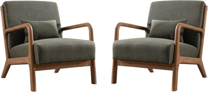 Set of 2 juniper olive green low-back accent chairs with ergonomic design, plush cushions, and durable wood frame. Perfect for living rooms, bedrooms, or offices, offering comfort and style with easy maintenance.