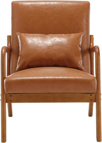 Set of two brown PU leather low-back accent chairs with high-density cushions, soft upholstery, and ergonomic design for superior lumbar support. Featuring a solid wood frame for durability and footpads for floor protection. Ideal for living rooms, bedrooms, or offices, offering both comfort and style with easy maintenance.