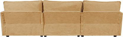 Modern 4-piece L-shaped sectional sofa in premium yellow corduroy fabric. Features high-elastic sponge cushions, sturdy metal and wood frame, and a movable ottoman for flexible configurations. Easy assembly and versatile design perfect for living rooms, bedrooms, or offices.
